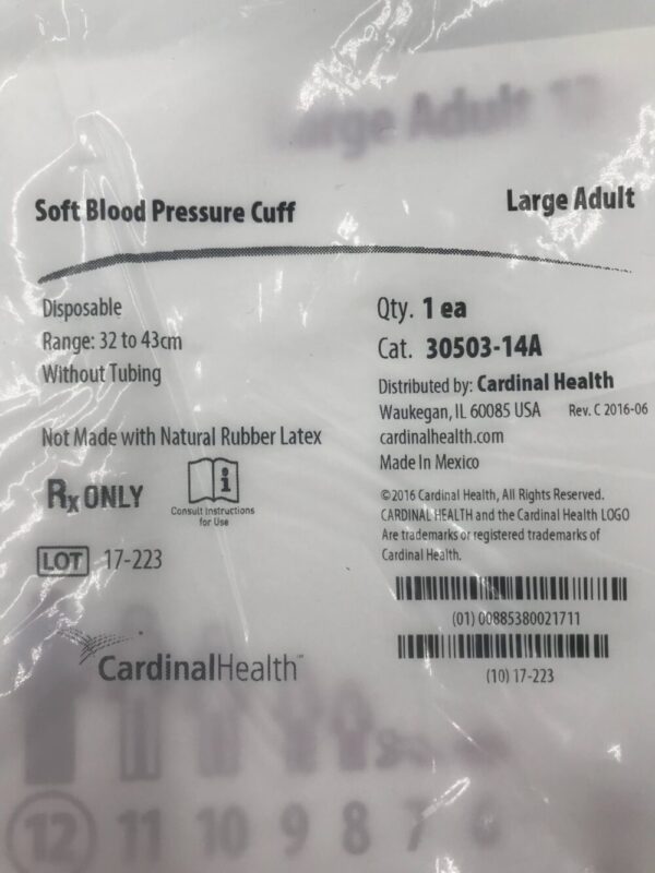 Cardinal Health 30503-14A Soft Blood Pressure Cuff Disposable Range 32 to 43cm Large Adult