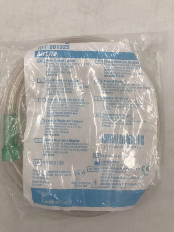 Cardinal Health 001325 Nasal Oxygen Tubing Cannula Curved Nonflared Tip with 7' Crush Resistant Tubing