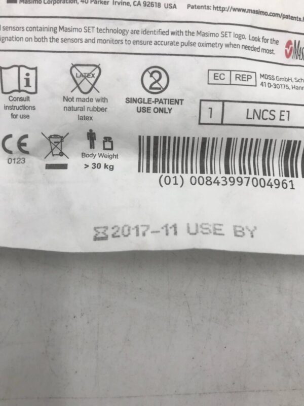 Masimo 2918 LNCS E1 SpO2 Adult Pulse Oximeter Adhesive Sensor (X)