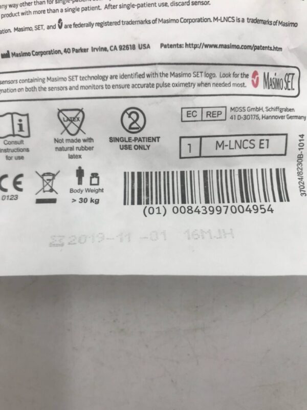 Masimo 2919 M-LNCS E1 SpO2 Adult Single-Patient-Use Ear Sensor >30kg (X)