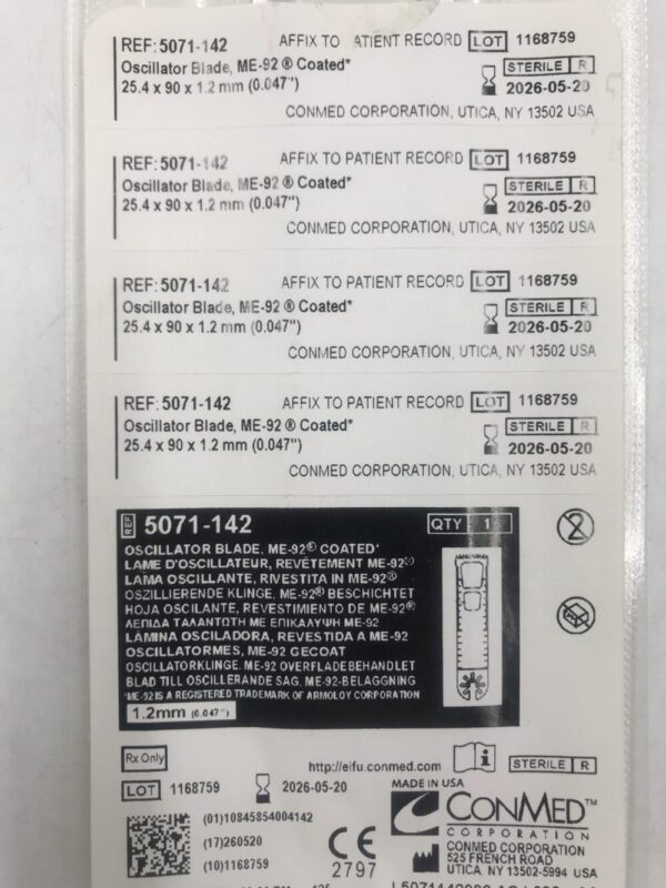 ConMed 5071-142 Oscillator Blade ME-92 Coated 25.4 x 90 x 1.2mm (0.047")