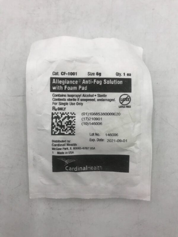 CARDINAL HEALTH CF-1001 Allegiance Anti-Fog Solution w/Foam Pad 6g (X)