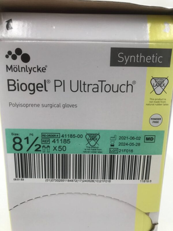 Molnlycke 41185 Biogel PI Ultratouch Polyisoprene Surgical Gloves Size 8.5 (50/Box)