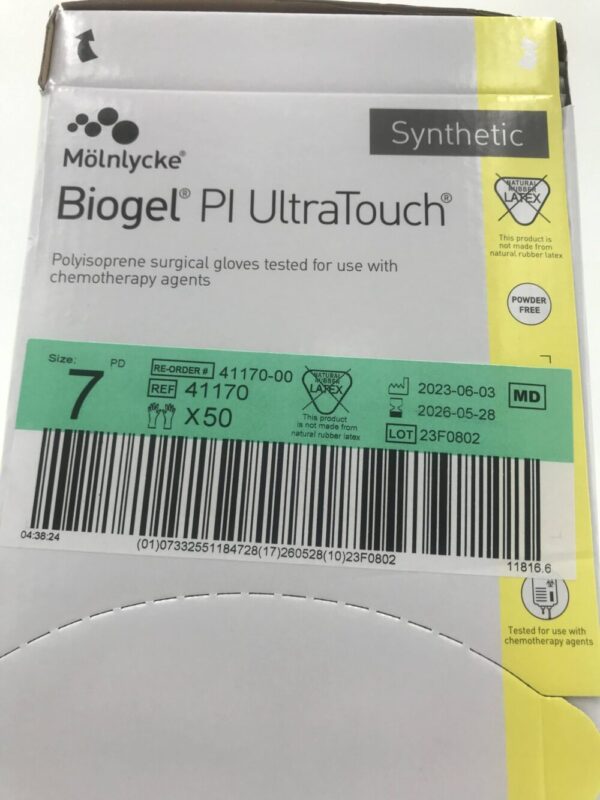Molnlycke 41170 Biogel PI Ultratouch Polyisoprene Surgical Gloves Size 7 (50/Box)