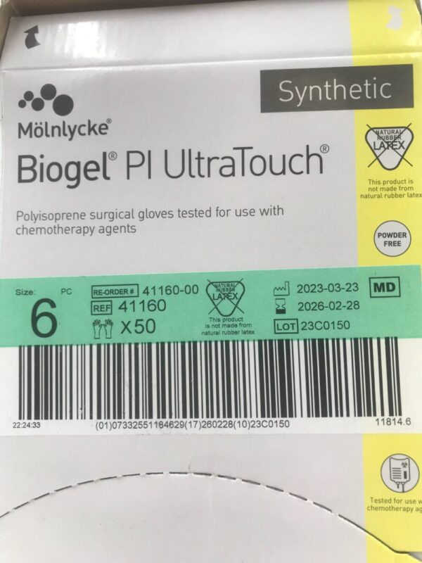 Molnlycke 41160 Biogel PI Ultratouch Polyisoprene Surgical Gloves Size 6 (50/Box)