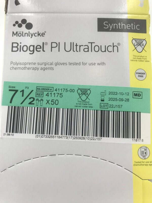 Molnlycke 41175 Biogel PI Ultratouch Polyisoprene Surgical Gloves Size 7.5 (50/Box)