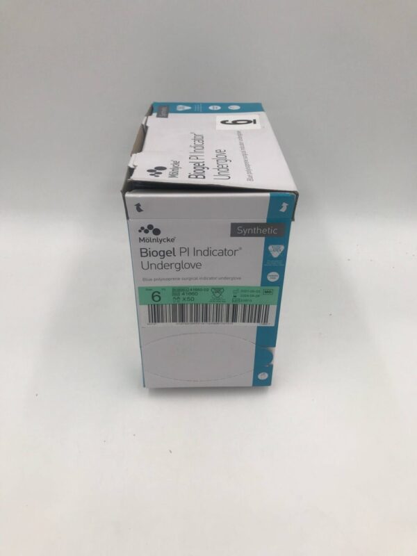 Molnlycke 41660 Biogel PI Indicator Underglove Blue Polyisoprene Surgical Indicator Gloves Size 6 (50/Box)