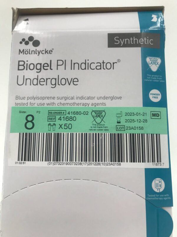 Molnlycke 41680 Biogel PI Indicator Underglove  Size 8 (50/Box)