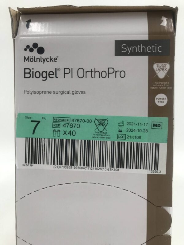Molnlycke 47670 Biogel PI OrthoPro Polyisoprene Surgical Gloves Size 7 (50/Box)