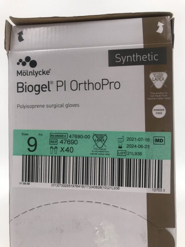 Molnlycke 47690 Biogel PI OrthoPro Polyisoprene Surgical Gloves Size 9 (50/Box)