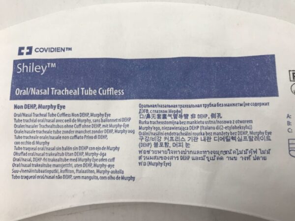 Covidien 86232 Shiley Oral/Nasal Tracheal Tube Cuffless Non DEHP Murphy Eye 2.0mm=I.D. 2.9mm=O.D.