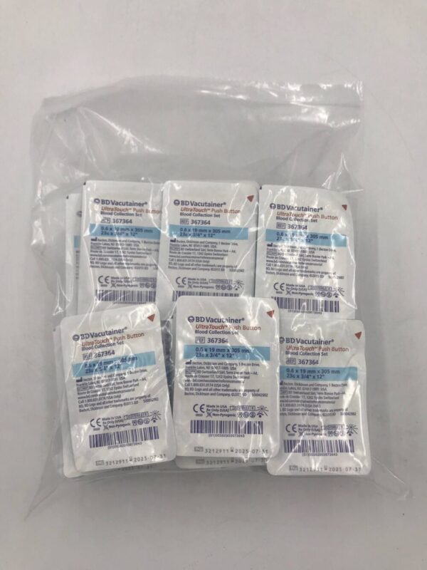 BD 367364 Vacutainer UltraTouch Push Button Blood Collection Set 23G x 3/4in x 12in (50/Bag)