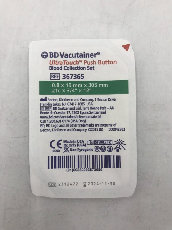 BD 367365 Vacutainer UltraTouch Push Button Blood Collection Set 21G x 3/4in x 12in