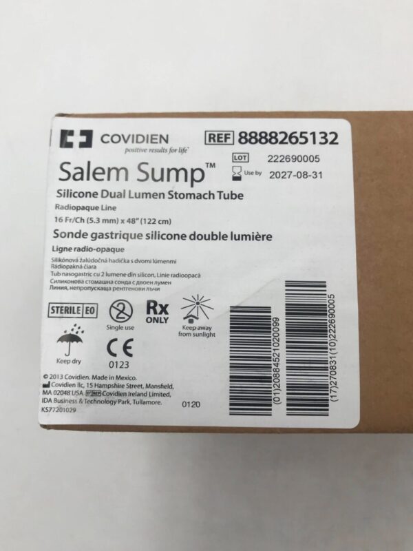 COVIDIEN 8888265132 Salem Sump Silicone Dual Lumen Stomach Tube 16Fr/Ch x 48"(10/Case)