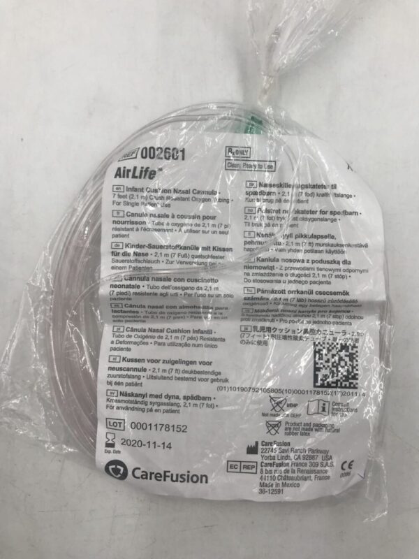 CareFusion 002601 AirLife Infant Cushion Nasal Cannula 7 feet (2.1m) Crush Resistant Oxygen Tubing (X)