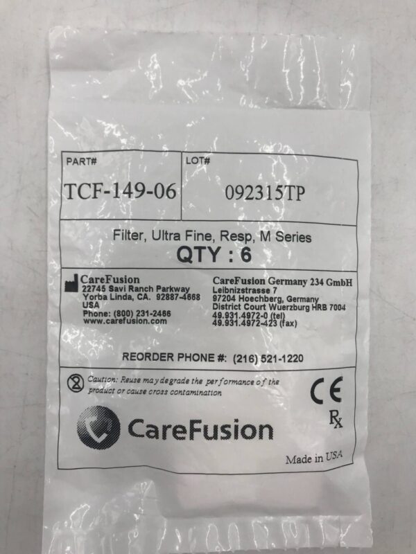 CareFusion TCF-149-06 Filter Ultra Fine Resp M Series (6/Package)
