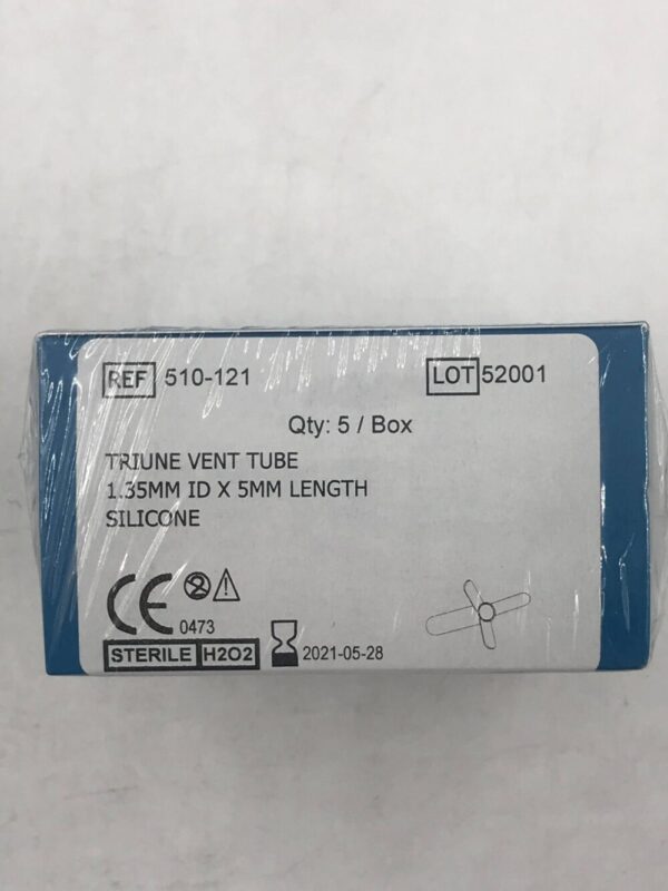 Grace Medical 510-121 Triune Vent Tube 1.35mm I.D. x 5mm Length Silicone (5/Box) (X)