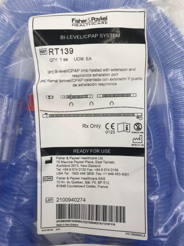 FISHER&PAYKEL RT139 Bi-Level/CPAP Limb Heated w/Extension and Respironics Exhalation Port