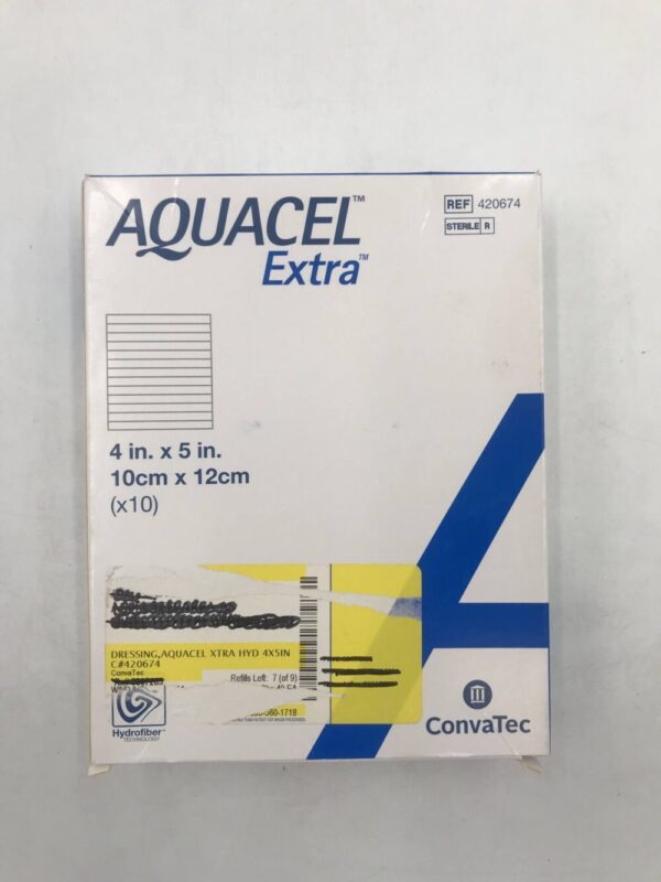 ConvaTec 420674 Aquacel Extra Hydrofiber Dressing with Strengthening Fiber 4in x 5in (10cm x 12cm) (10/Box)