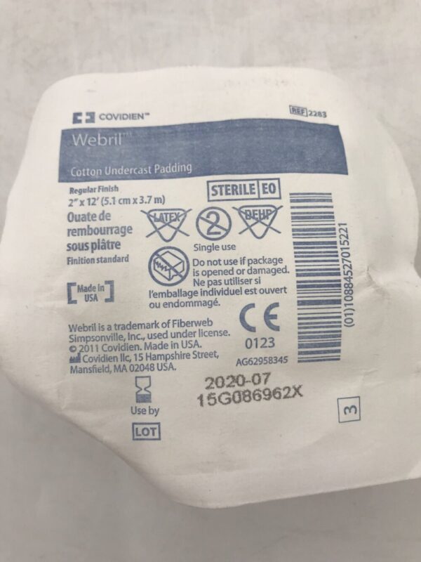 Covidien 2283 Webril Cotton Undercast Padding Regular Finish 2" x 12' (5.1cm x 3.7m) (X)