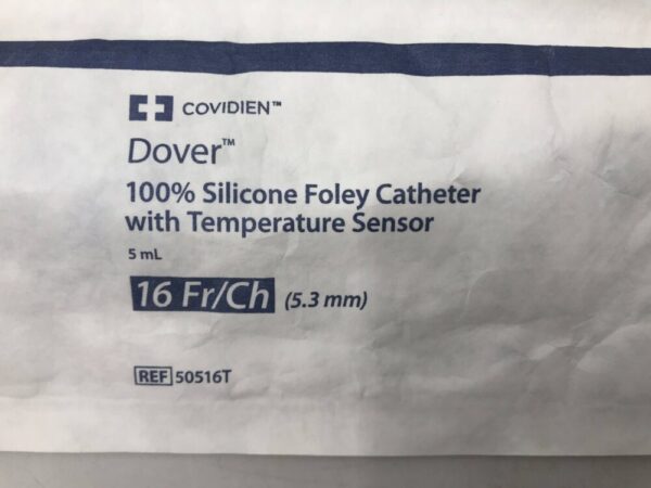 Covidien 50516T Dover 100% Silicone Foley Catheter with Temperature Sensor 5mL 16Fr/Ch (5.3mm) (X)