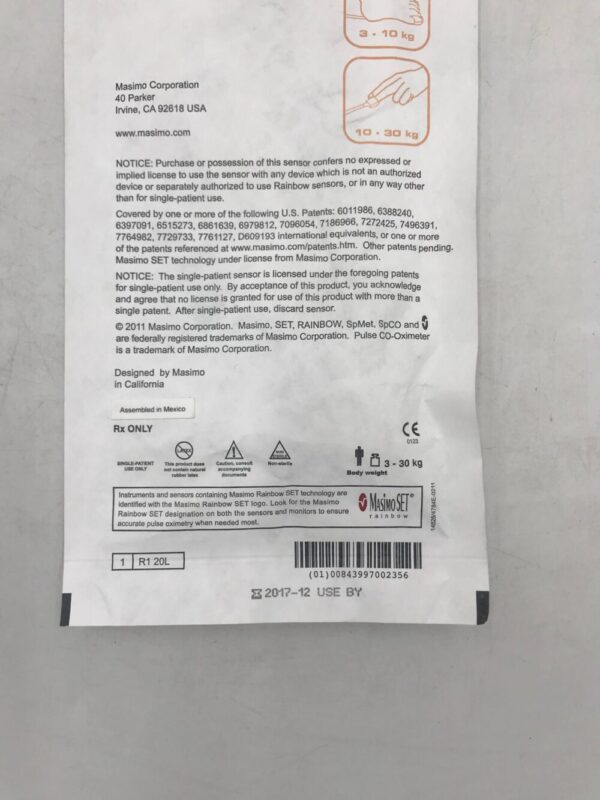 MASIMO R1 20L Rainbow Pulse CO-Oximeter Sensor Infant Adhesive Sensor 3-30kg (X)