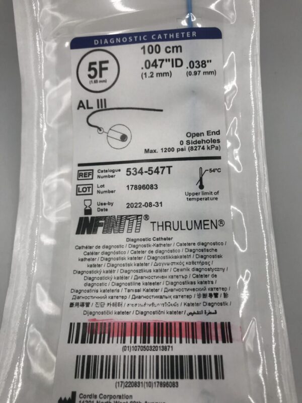 Cordis 534-547T Infiniti Thrulumen Diagnostic Catheter AL III 5F 100cm (X)