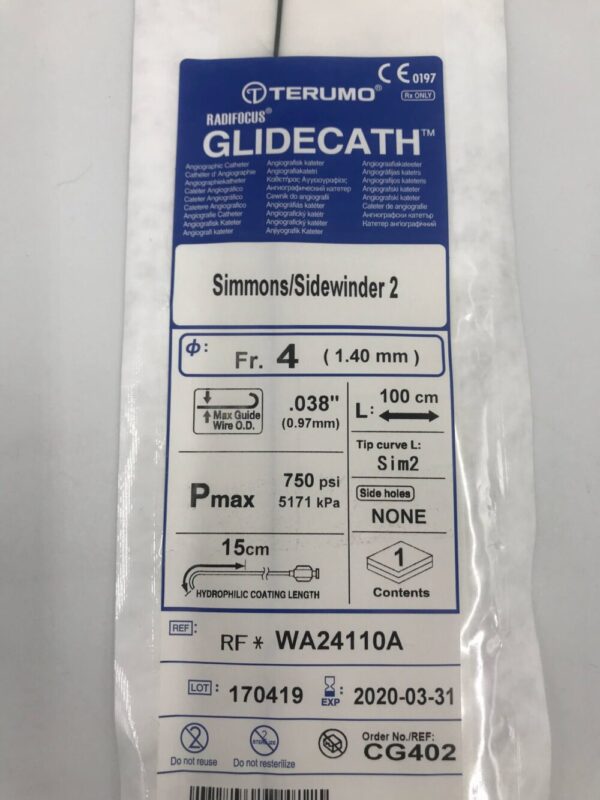 Terumo CG402 RadiFocus GlideCath Simmons/Sidewinder 2 Angiographic Catheter 4Fr. 100cm (X)