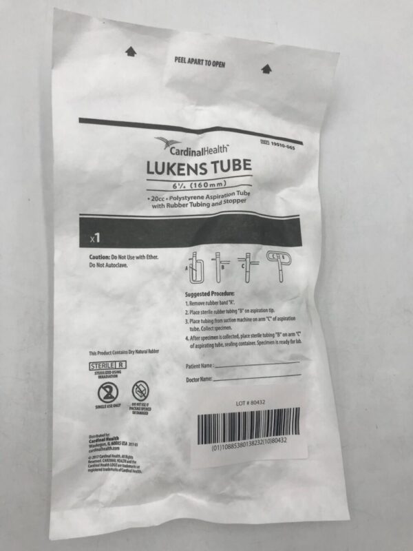 Cardinal Health 19510-065 Lukens Tube 20cc Polyestyrene Aspiration Tube with Rubber Tubing and Stopper