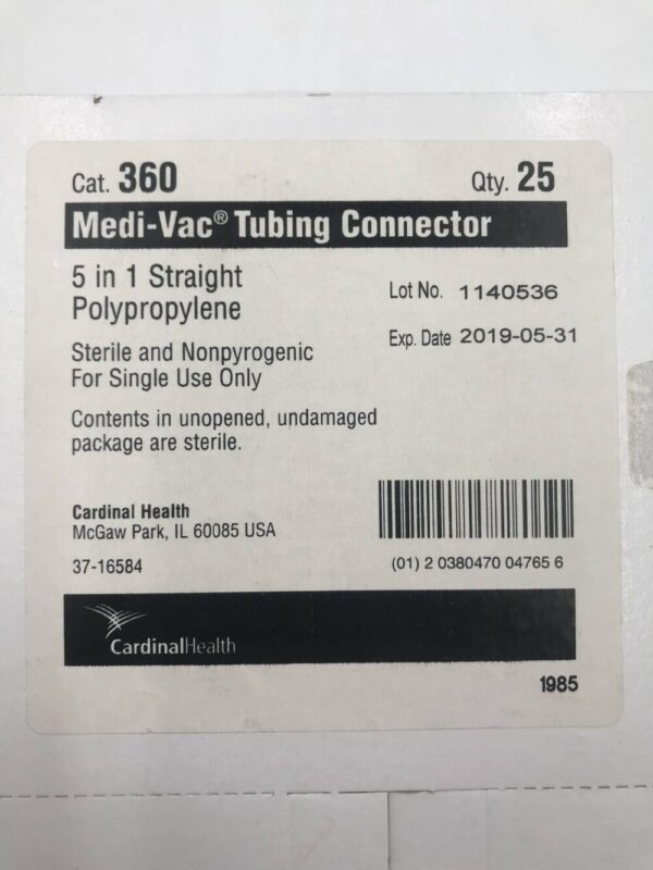 Cardinal Health 360 Medi-Vac Tubing Connector 5 in 1 Straight (25/Box) (X)