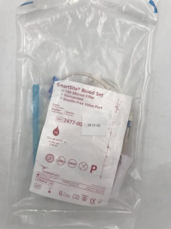 Cardinal Health 2477-0000 SmartSite Blood Set 180 Micron Filter Nonvented Needle-Free Valve Port 15 Drop(X)