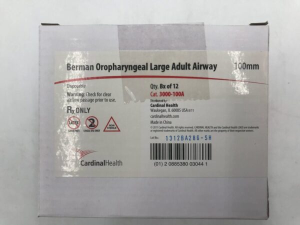 Cardinal Health 3000-100A Berman Oropharyngeal Large Adult Airway 100mm (12/Box)