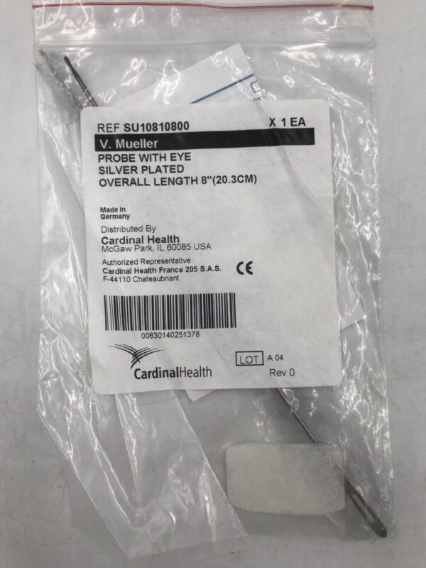 Cardinal Health SU10810800 V.Mueller Probe with Eye Silver Plated Overall Length 8" (20.3cm)