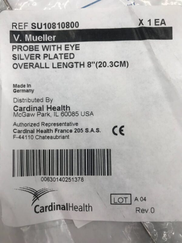Cardinal Health SU10810800 V.Mueller Probe with Eye Silver Plated Overall Length 8" (20.3cm)