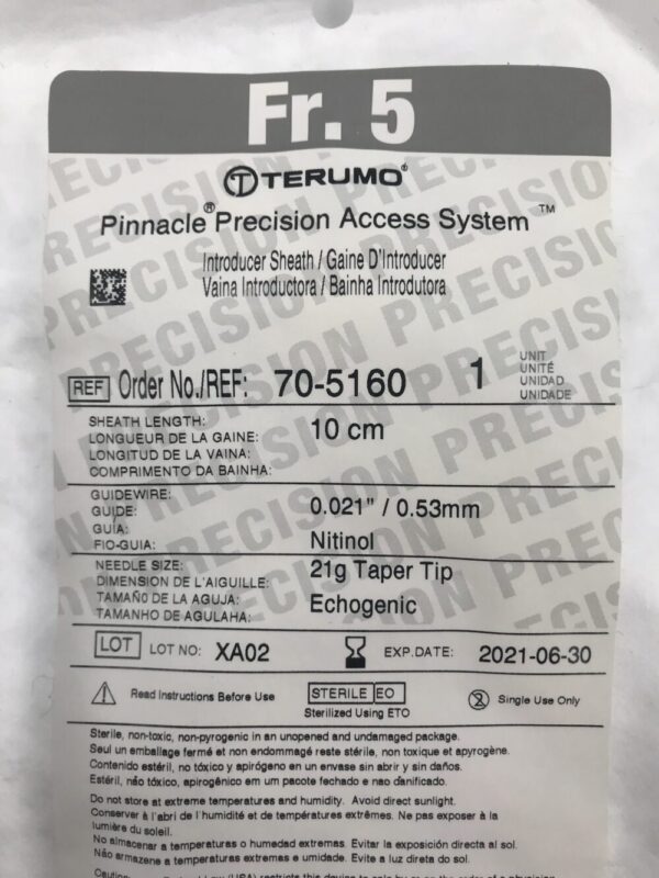 Terumo 70-5160 Pinnacle Precision Access System Introducer Sheath 5Fr. (X)