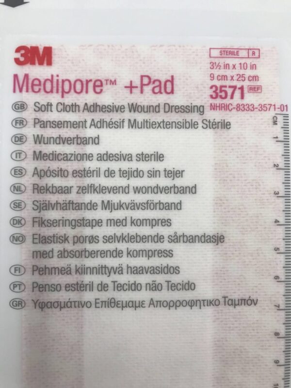 3M 3571 Medipore +Pad Soft Cloth Adhesive Wound Dressing 3-1/2in x 10in (9cm x 25cm) (X)