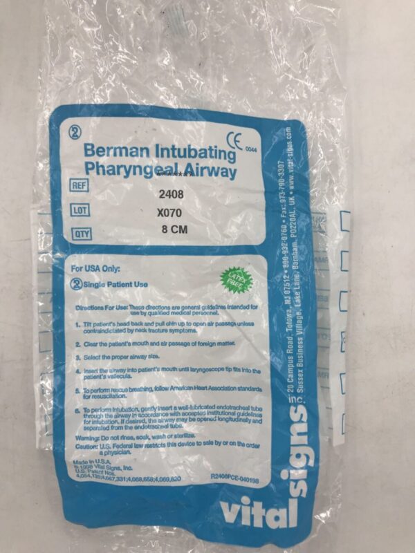 Vital Signs 2408 Berman Intubating Pharyngeal Airway 8cm