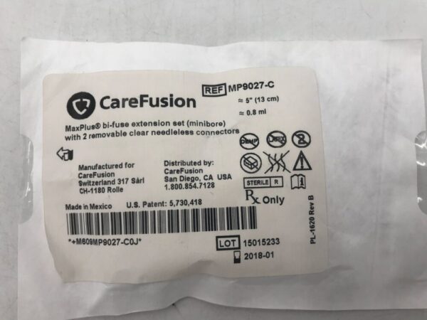 CareFusion MP9027-C MaxPlus Bi-Fuse Extension Set (Minibore) with 2 Removable Clear Needless Connectors (X)