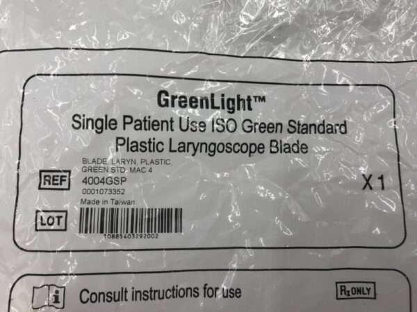 CareFusion 4004GSP GreenLight Single Patient Use ISO Green Standard Plastic Layngo Scope Blade Mac 4