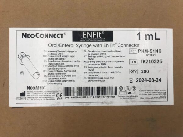 NeoMed PNM-S1NC NeoConnect Oral/Enteral Syringe w/ ENFit Connector 1mL (200/Case)(X)