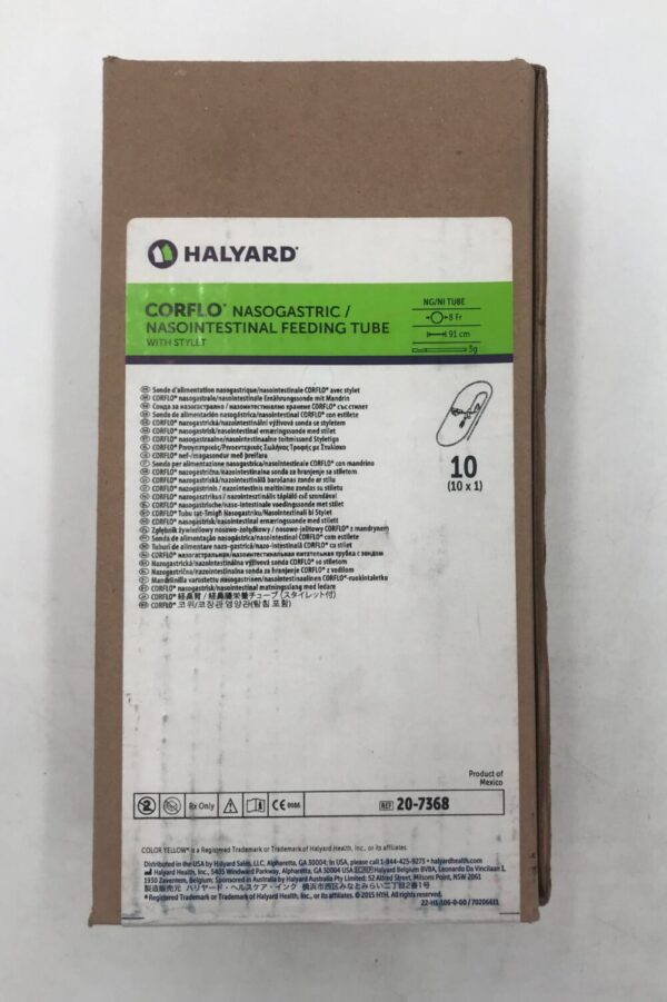 HALYARD 20-7368 Corflo Nasogastric / Nasointestinal Feeding Tube w/ Stylet  8F (10/Box)(X)