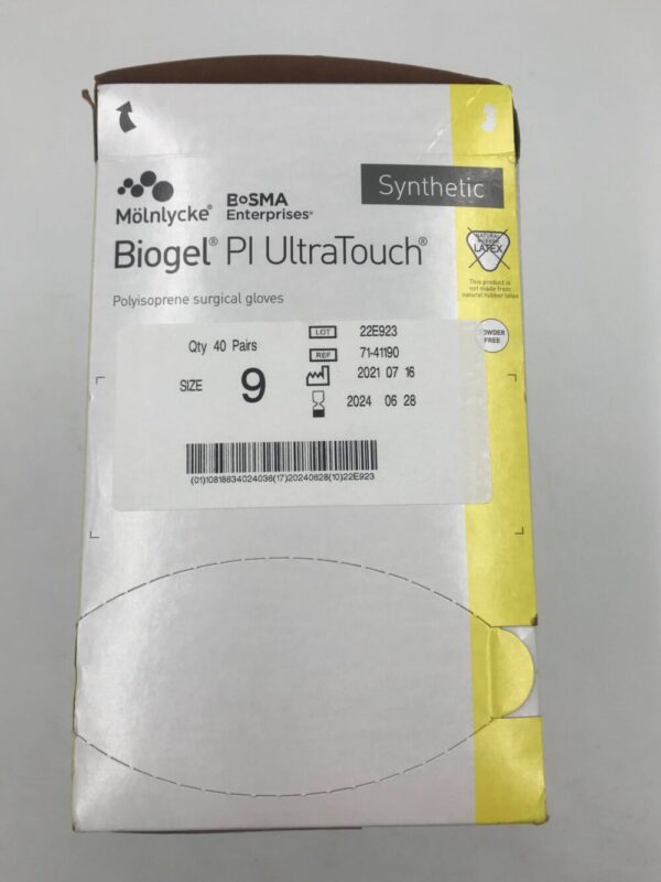 MOLNLYCKE 71-41190 Biogel PI UltraTouch Polyisoprene Surgical Gloves Size 9, (40Pairs/Box)
