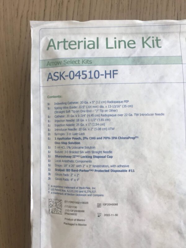 ARROW ASK-04510-HF Arterial Line Kit 20Ga x 12cm x .025in(X)