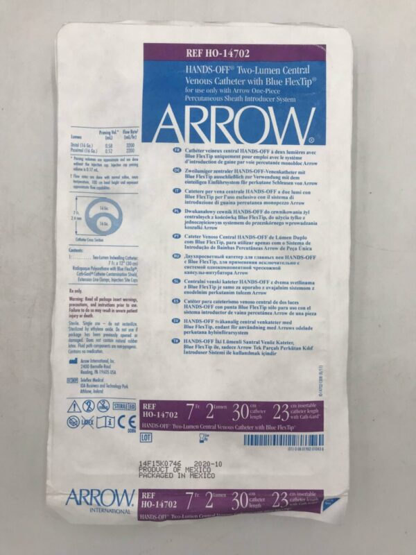 ARROW HO-14702 Hands-Off Two-Lumen Central Venous Catheter w/ Blue FlexTip 7F(X)