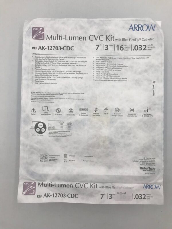 ARROW AK-12703-CDC Multi-Lumen CVC Kit w/Blue FlexTip Catheter 7F(X)