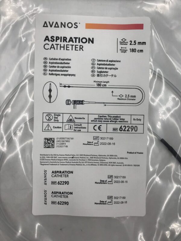 AVANOS 62290 Aspiration Catheter 2.5mm x 180cm