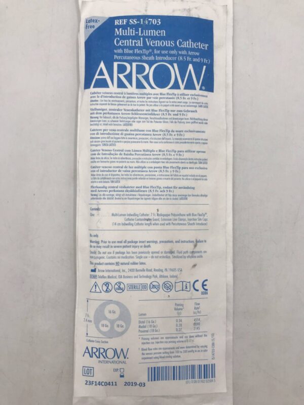 ARROW SS-14703 Multi-Lumen Central Venous Catheter 7F(X)