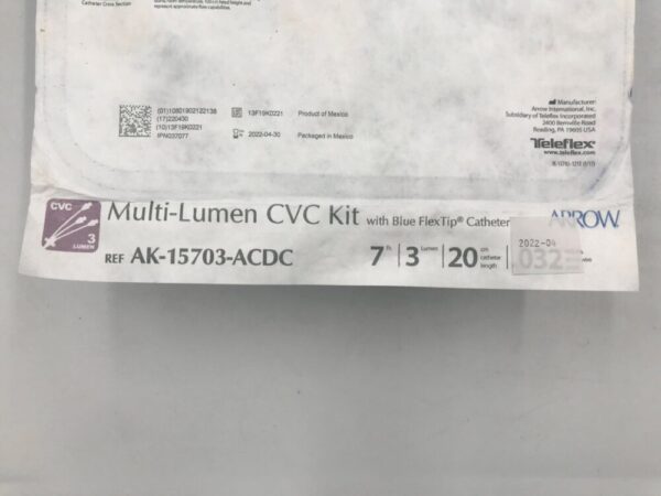 ARROW AK-15703-ACDC Multi-Lumen CVC Kit w/Blue FlexTip Catheter 7F(X)