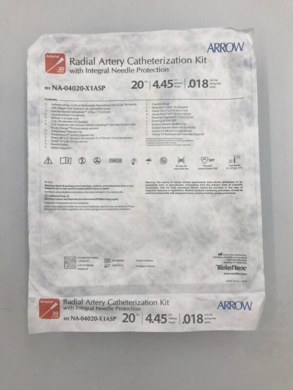 ARROW NA-04020-X1ASP Radial Artery Catheterization Kit w/Integral Needle Protection 20Ga (X)