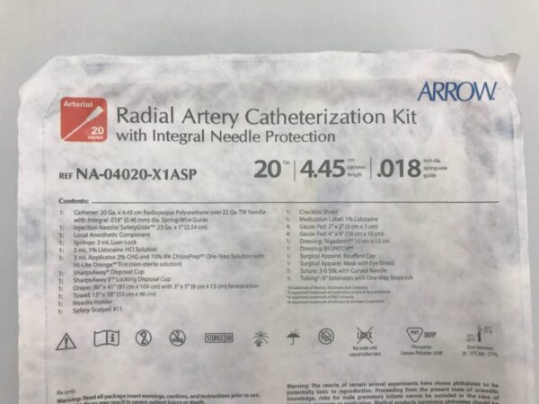 ARROW NA-04020-X1ASP Radial Artery Catheterization Kit w/Integral Needle Protection 20Ga (X)